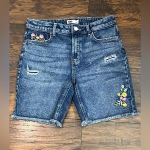 SO Denim Bermuda Shorts with Pink & Yellow Floral Embroidery